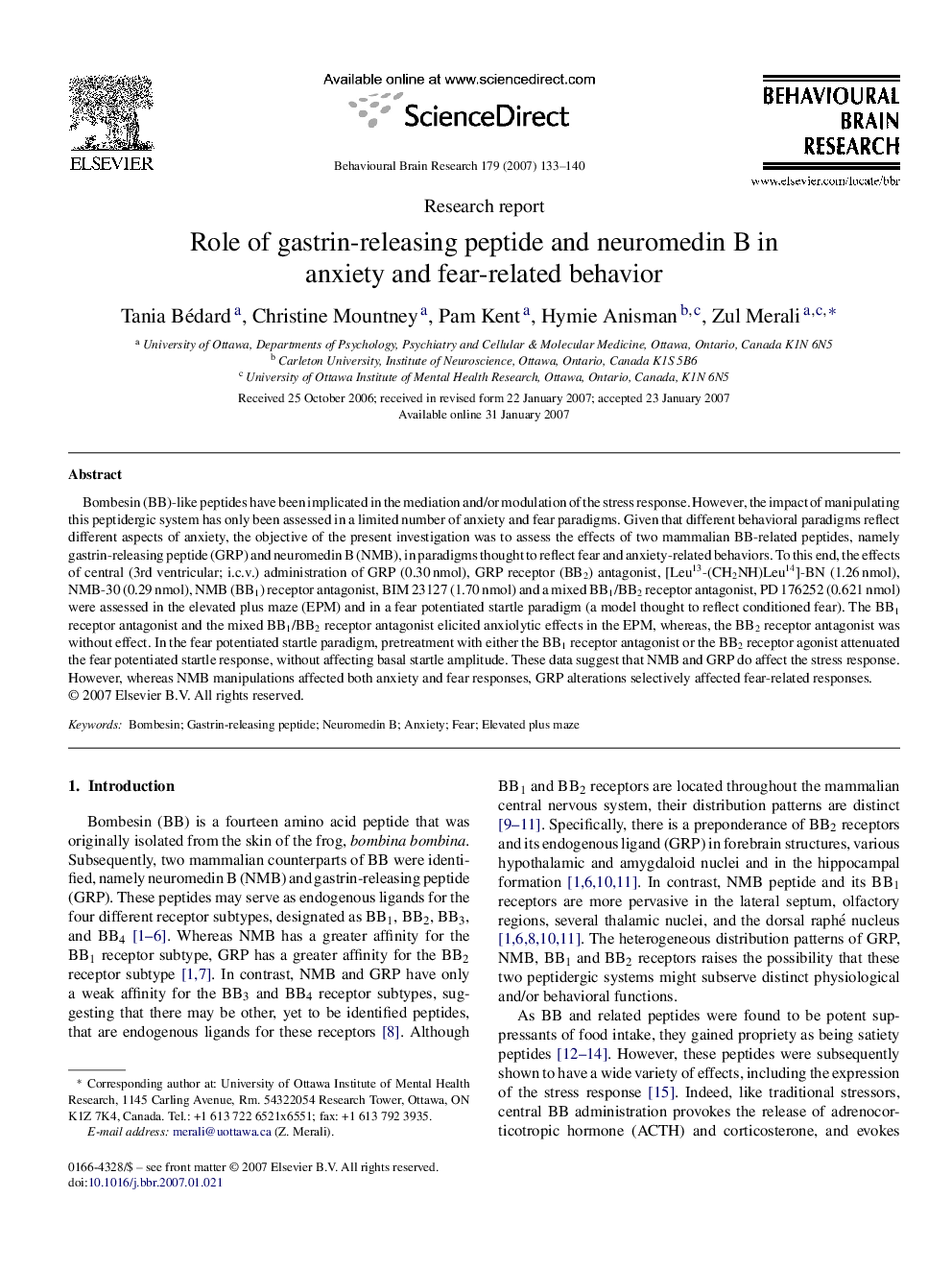 Role of gastrin-releasing peptide and neuromedin B in anxiety and fear-related behavior