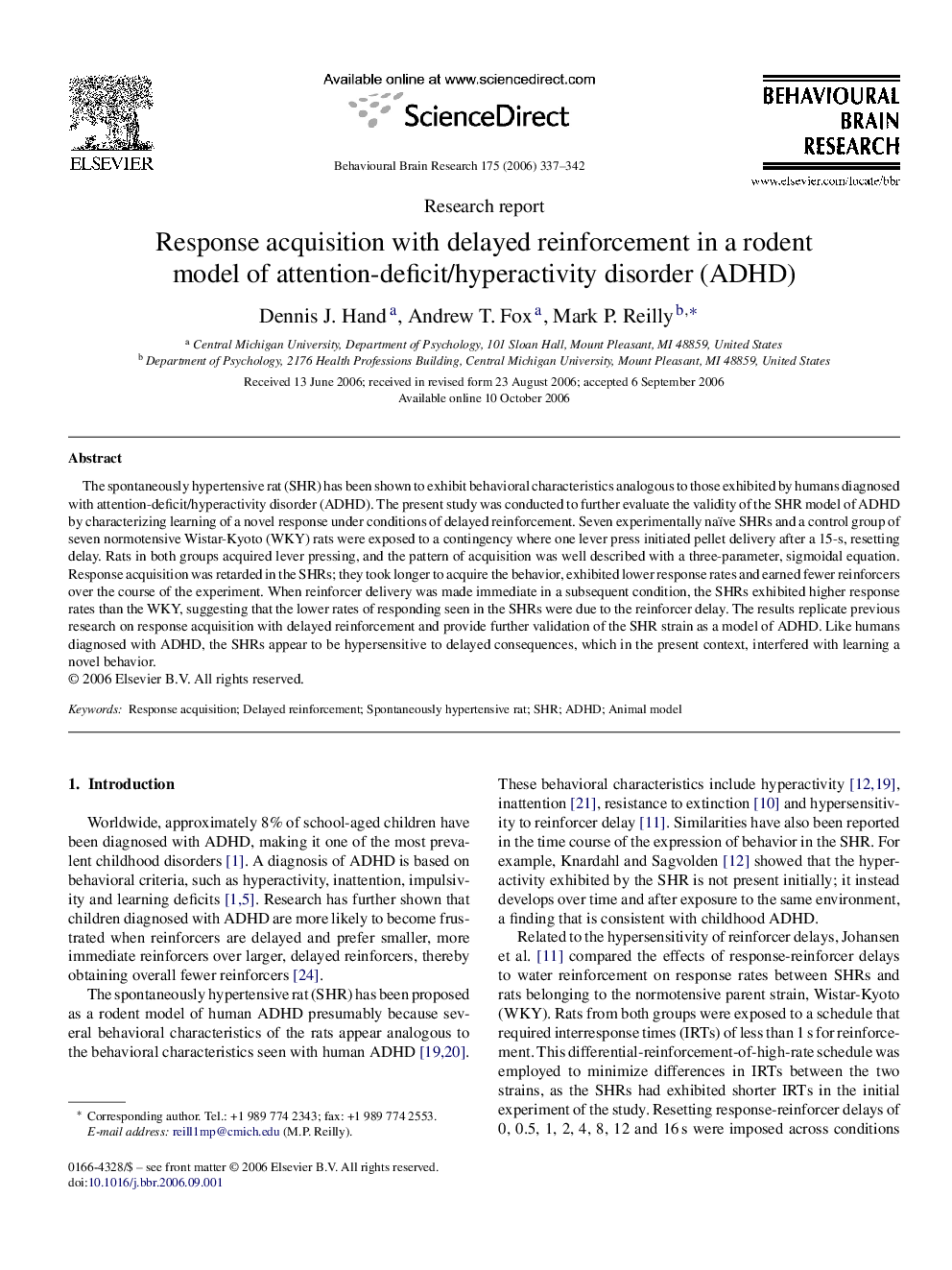 Response acquisition with delayed reinforcement in a rodent model of attention-deficit/hyperactivity disorder (ADHD)