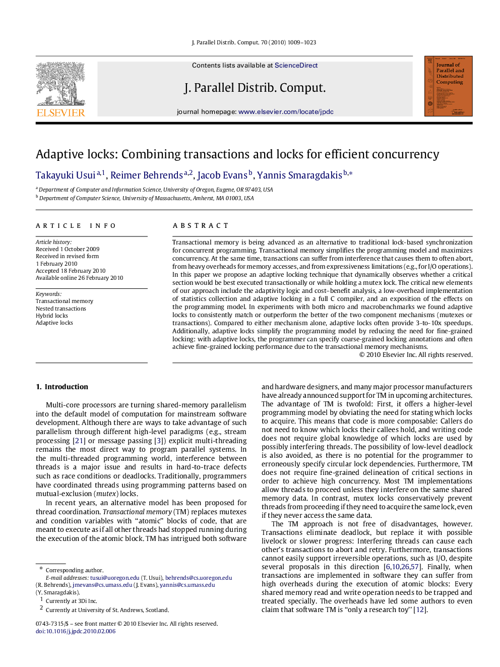 Adaptive locks: Combining transactions and locks for efficient concurrency