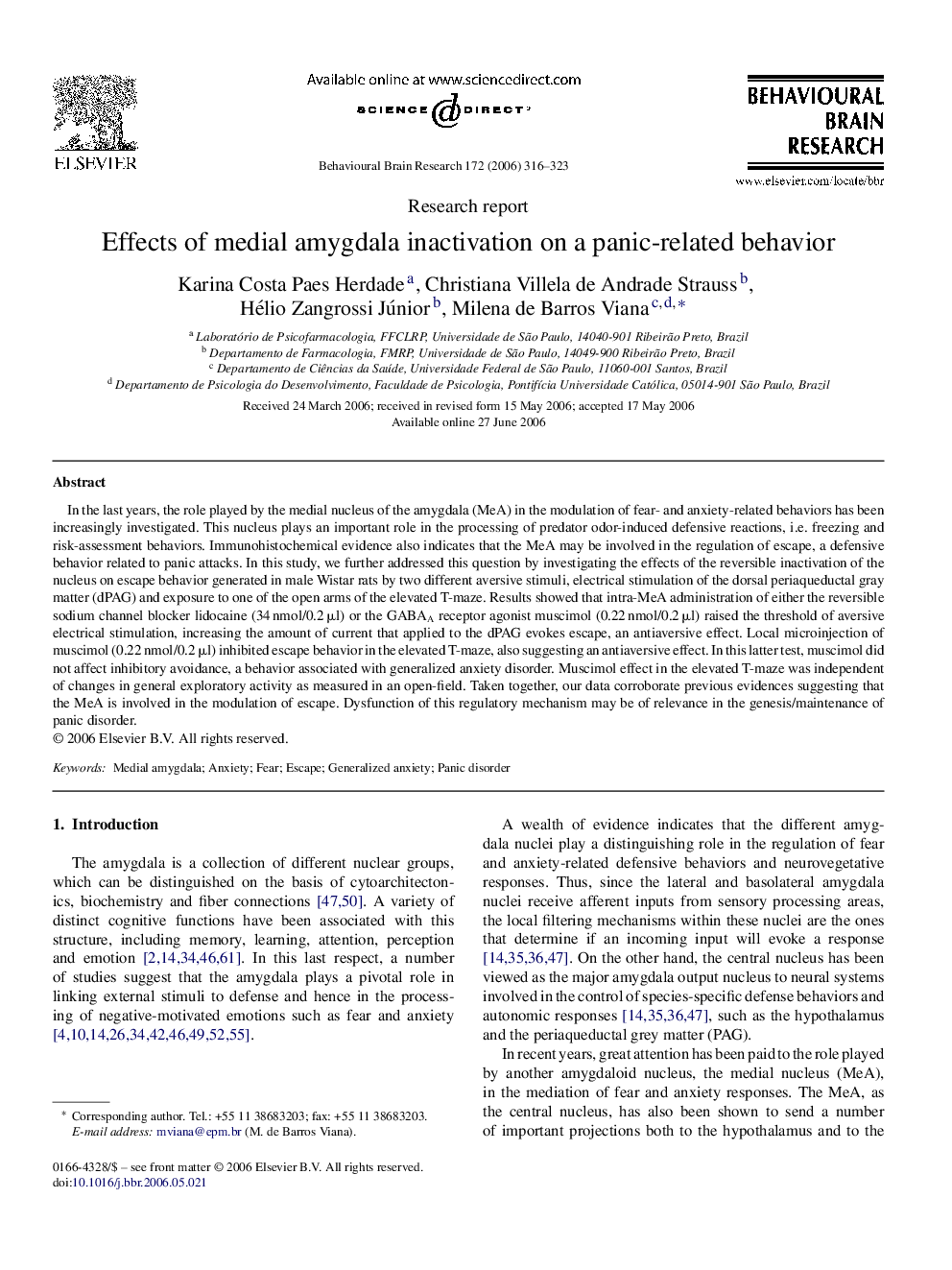 Effects of medial amygdala inactivation on a panic-related behavior