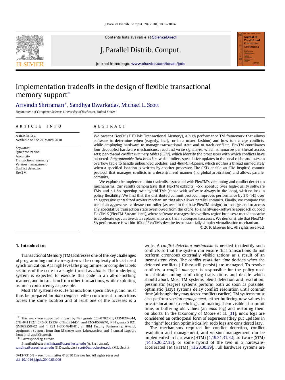 Implementation tradeoffs in the design of flexible transactional memory support 