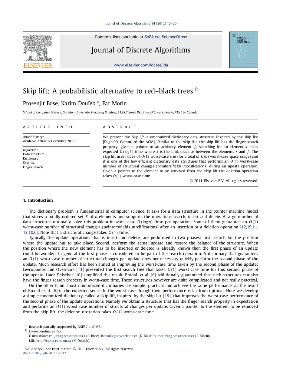 Skip lift: A probabilistic alternative to red–black trees 