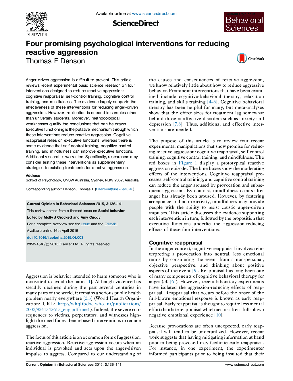 Four promising psychological interventions for reducing reactive aggression