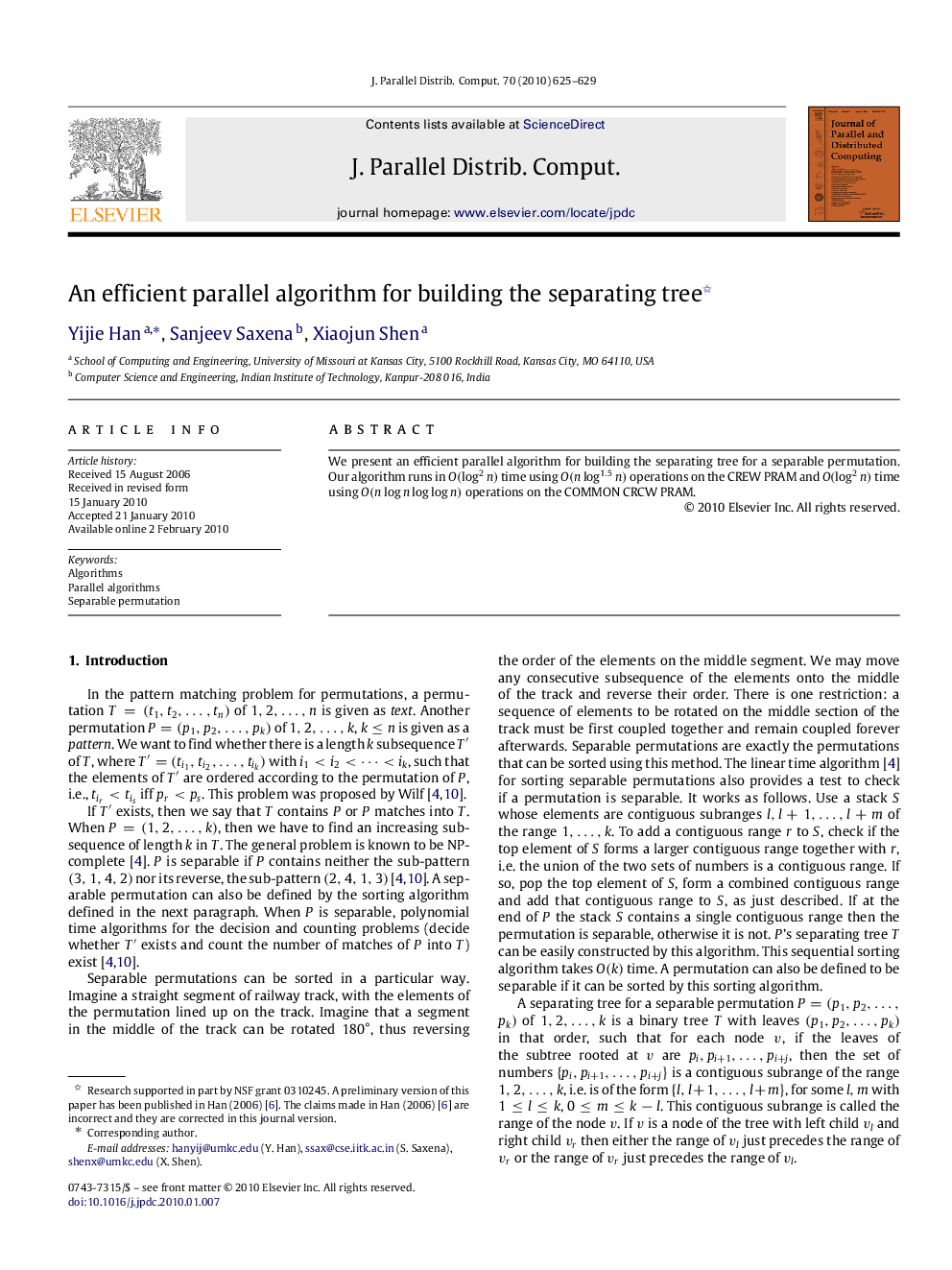 An efficient parallel algorithm for building the separating tree 