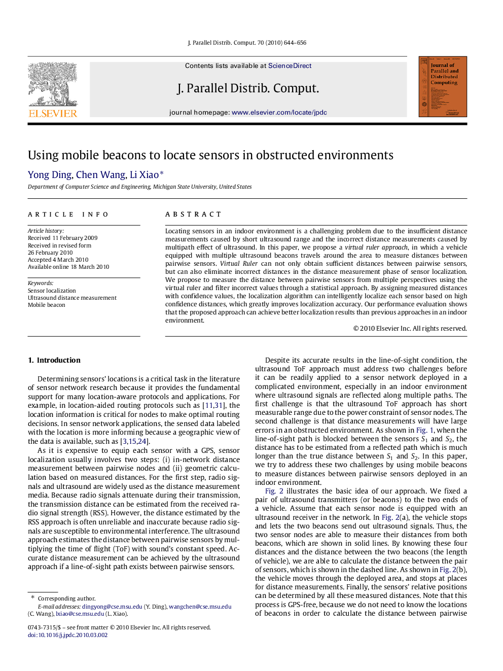 Using mobile beacons to locate sensors in obstructed environments