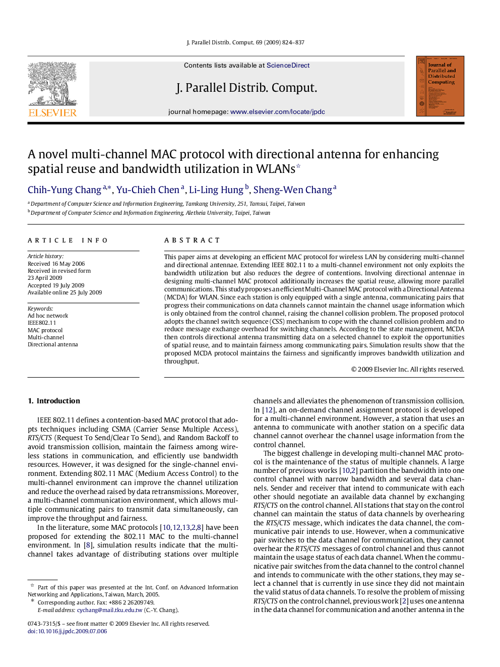 A novel multi-channel MAC protocol with directional antenna for enhancing spatial reuse and bandwidth utilization in WLANs 