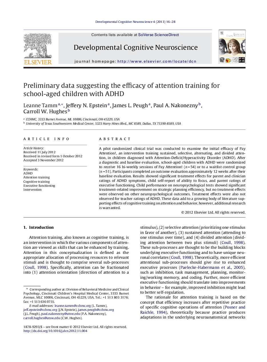 عکس صفحه اول مقاله: Preliminary data suggesting the efficacy of attention training for school-aged children with ADHD Preliminary data suggesting the efficacy of attention training for school-aged children with ADHD