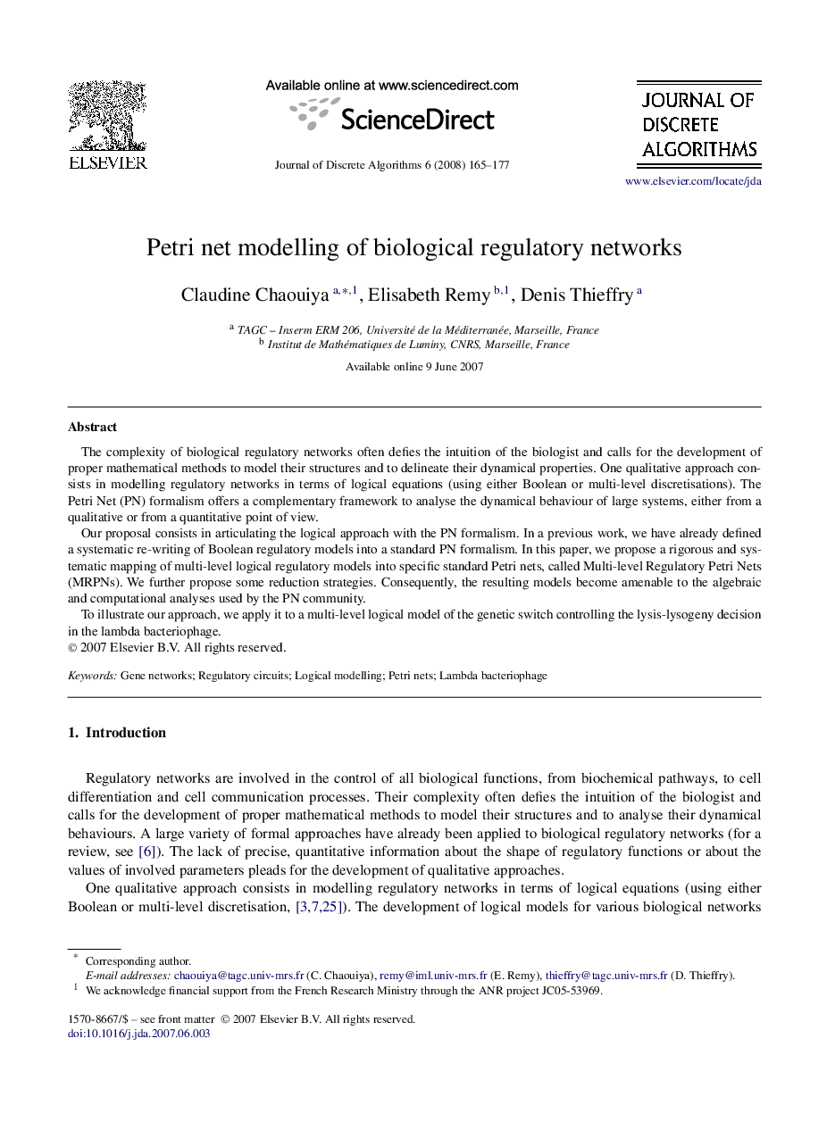 Petri net modelling of biological regulatory networks