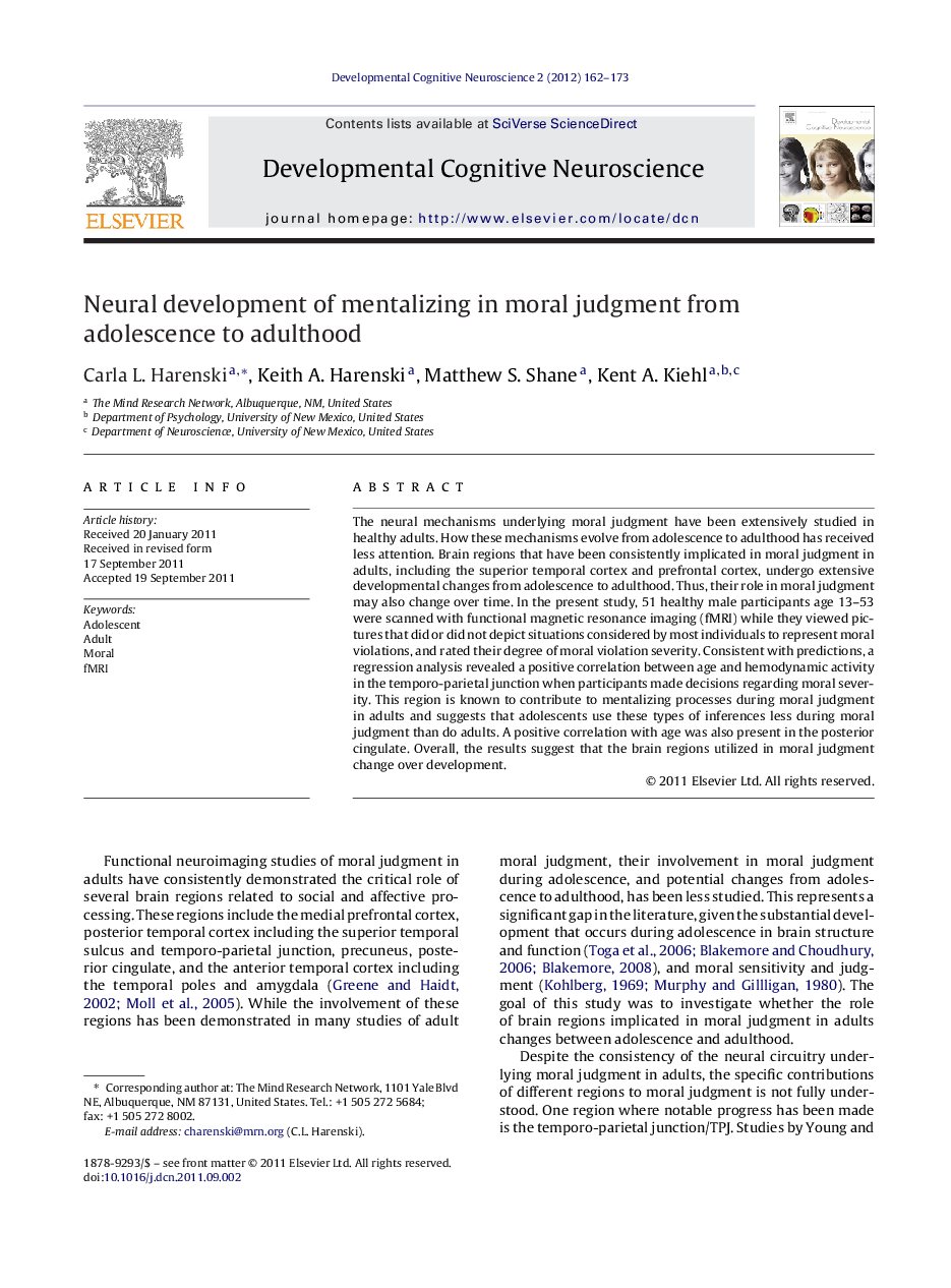 Neural development of mentalizing in moral judgment from adolescence to adulthood