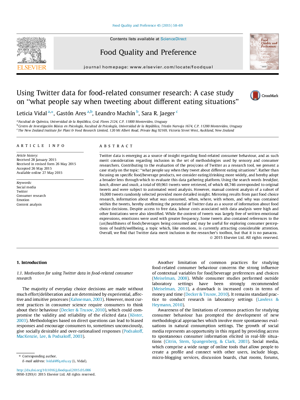 Using Twitter data for food-related consumer research: A case study on “what people say when tweeting about different eating situations”