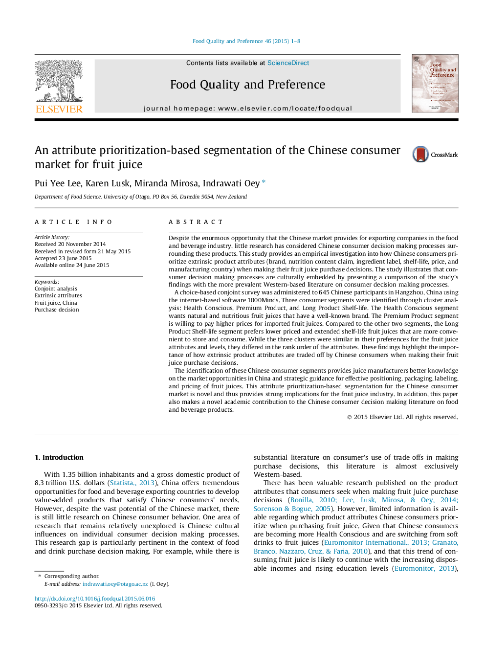 An attribute prioritization-based segmentation of the Chinese consumer market for fruit juice