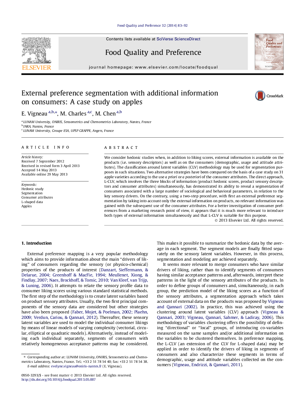 External preference segmentation with additional information on consumers: A case study on apples