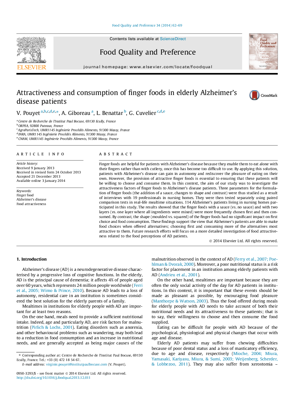 Attractiveness and consumption of finger foods in elderly Alzheimer’s disease patients