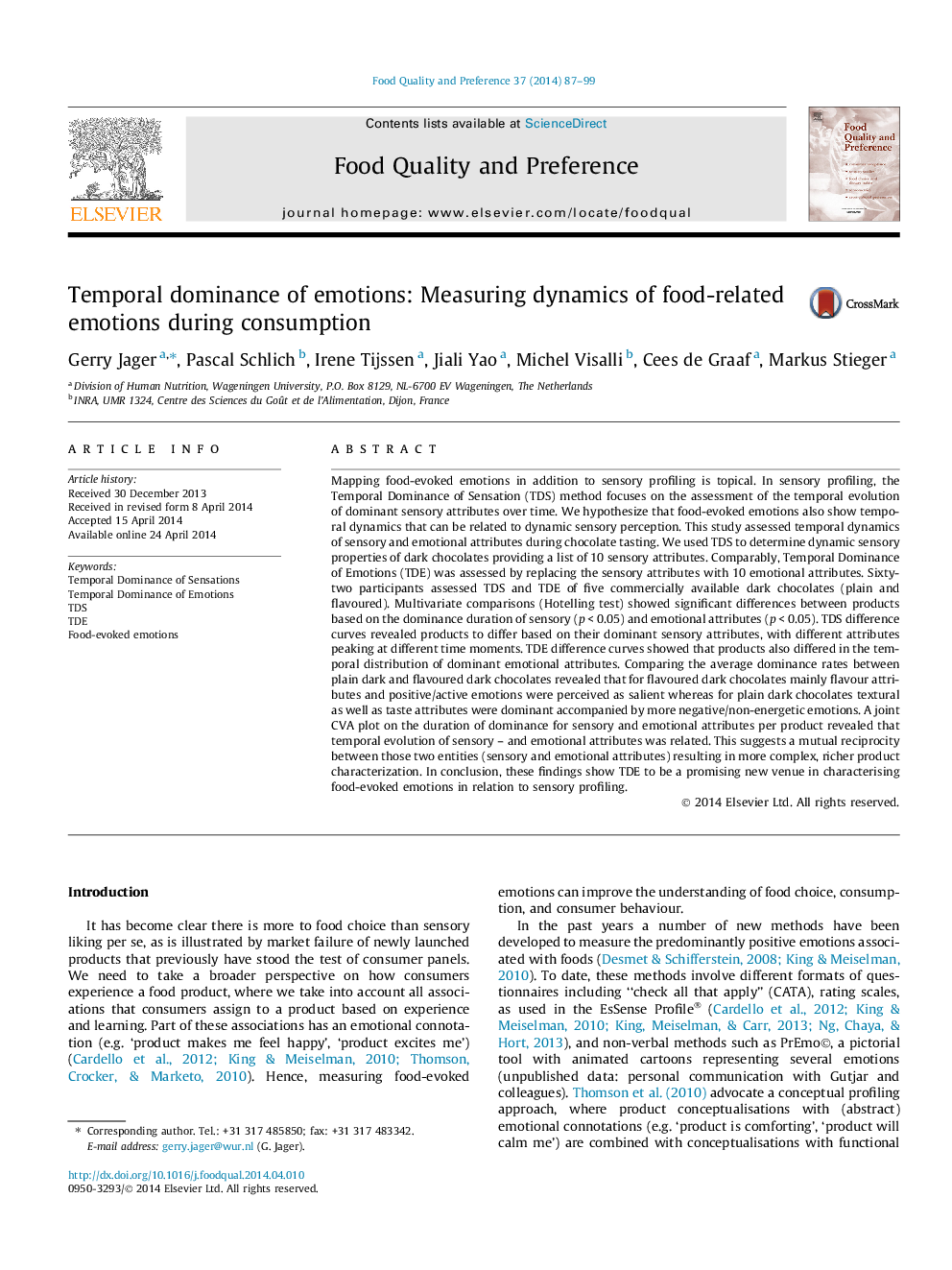 Temporal dominance of emotions: Measuring dynamics of food-related emotions during consumption