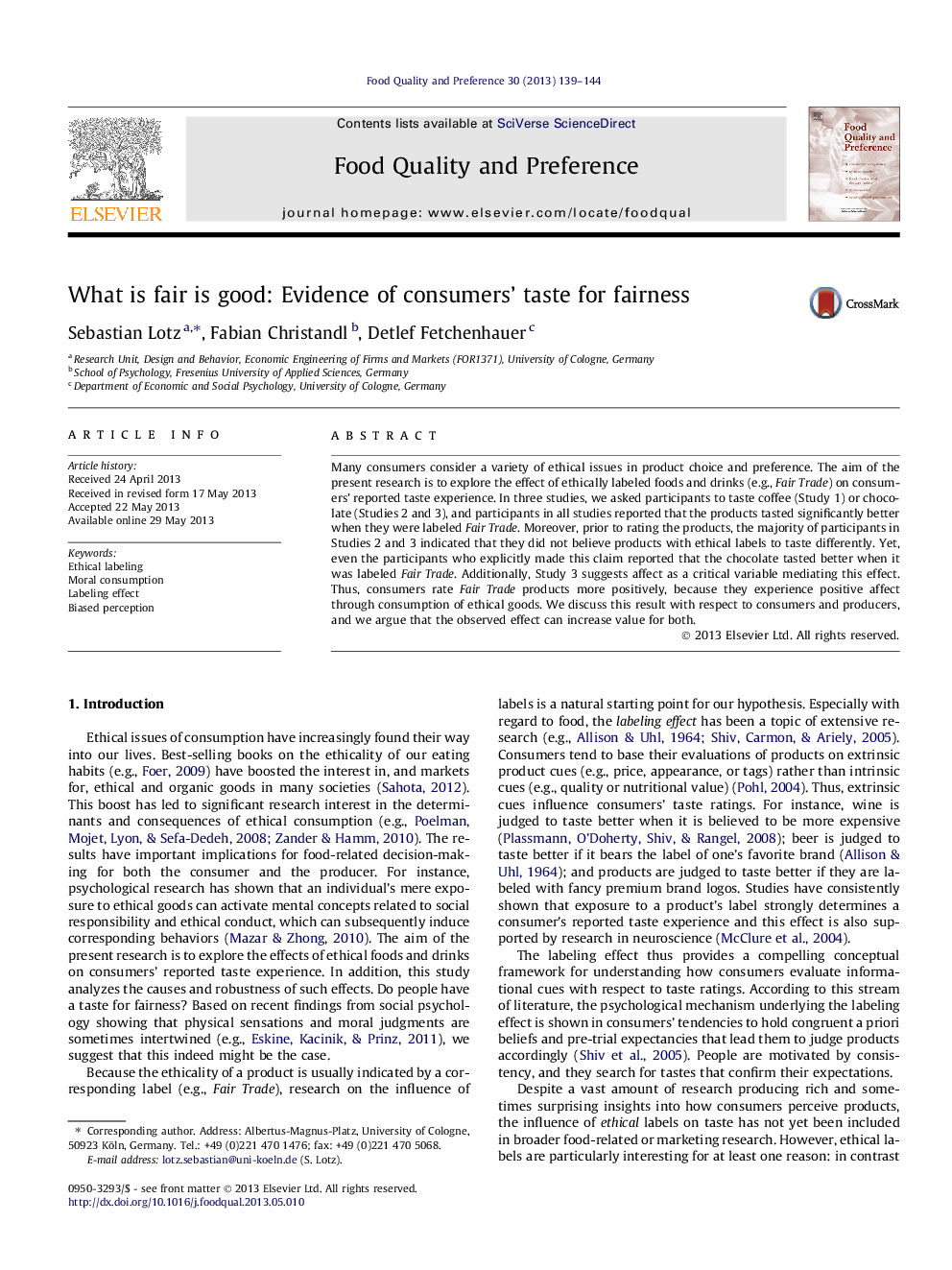 What is fair is good: Evidence of consumers’ taste for fairness