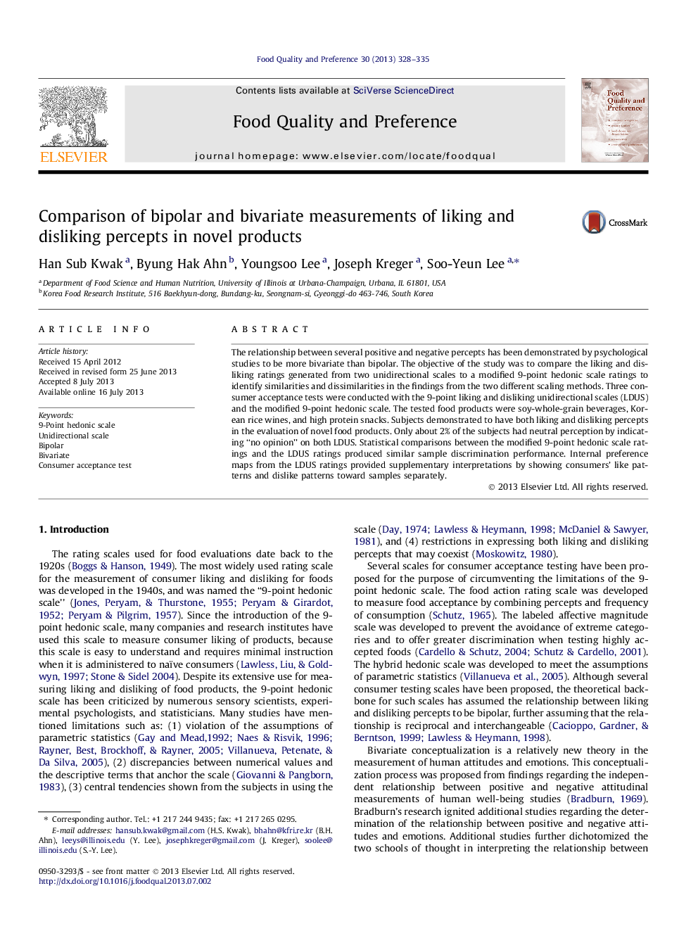 Comparison of bipolar and bivariate measurements of liking and disliking percepts in novel products