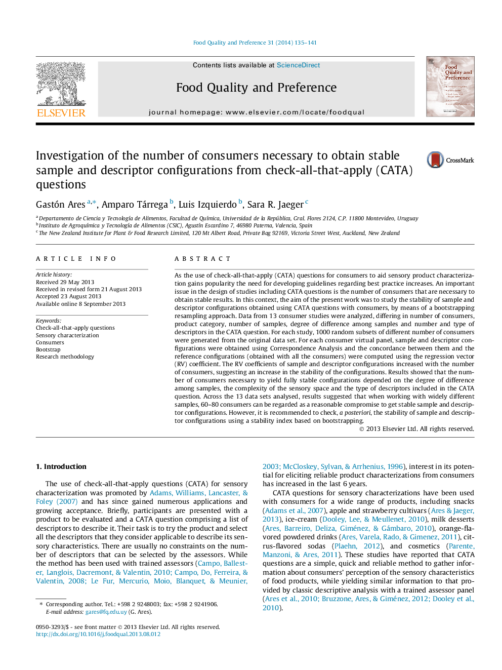 Investigation of the number of consumers necessary to obtain stable sample and descriptor configurations from check-all-that-apply (CATA) questions