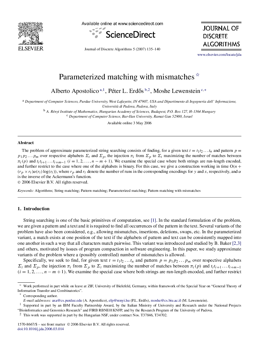 Parameterized matching with mismatches 