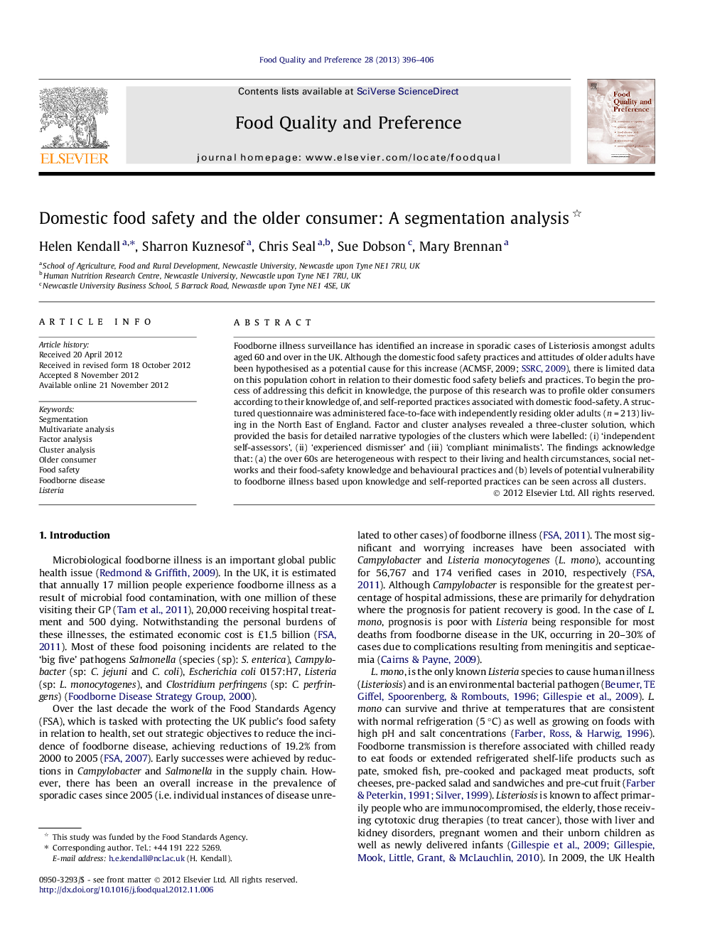 Domestic food safety and the older consumer: A segmentation analysis 