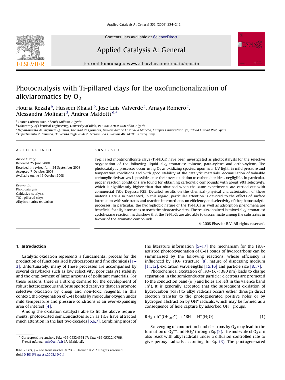 Photocatalysis with Ti-pillared clays for the oxofunctionalization of alkylaromatics by O2