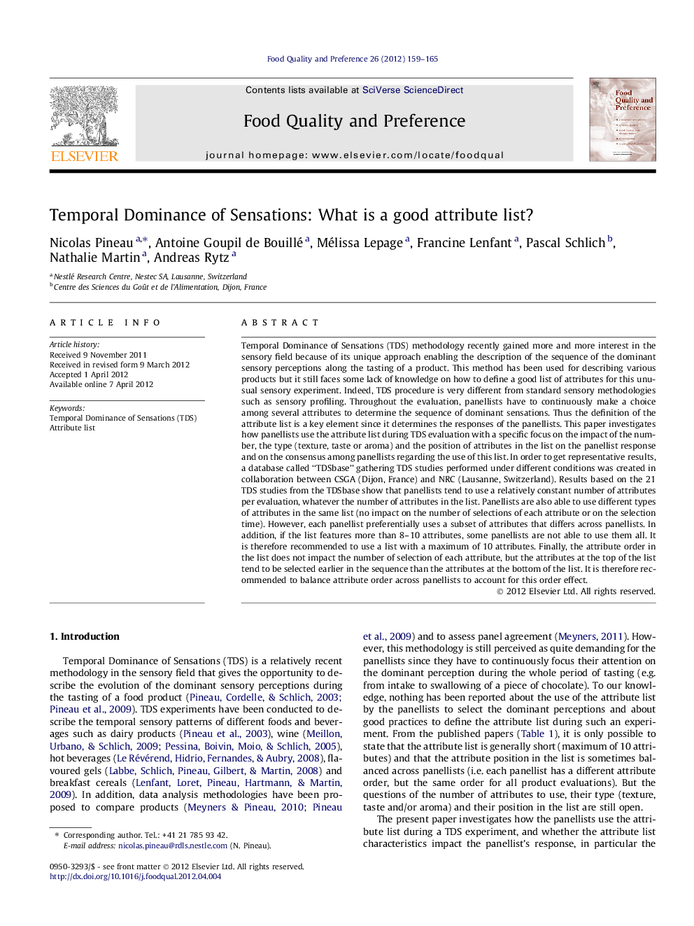 Temporal Dominance of Sensations: What is a good attribute list?