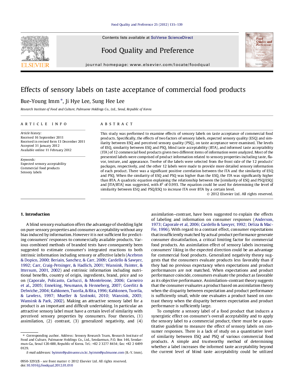 Effects of sensory labels on taste acceptance of commercial food products