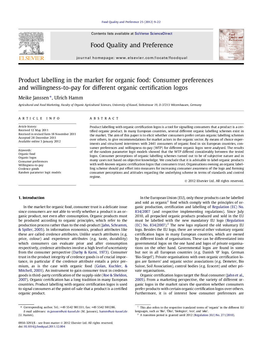 Product labelling in the market for organic food: Consumer preferences and willingness-to-pay for different organic certification logos