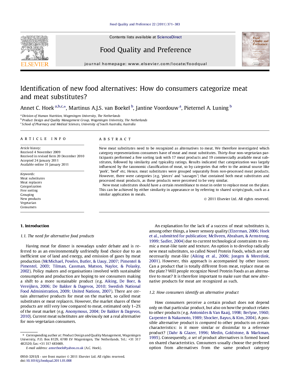 Identification of new food alternatives: How do consumers categorize meat and meat substitutes?