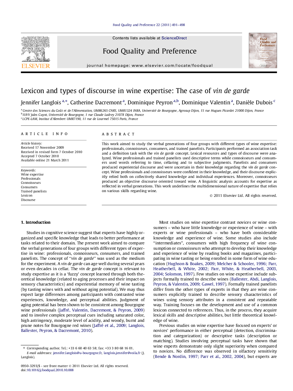 Lexicon and types of discourse in wine expertise: The case of vin de garde