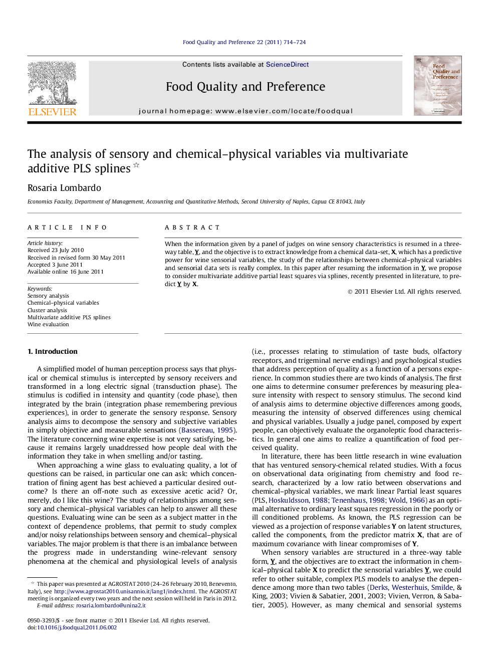 The analysis of sensory and chemical–physical variables via multivariate additive PLS splines 