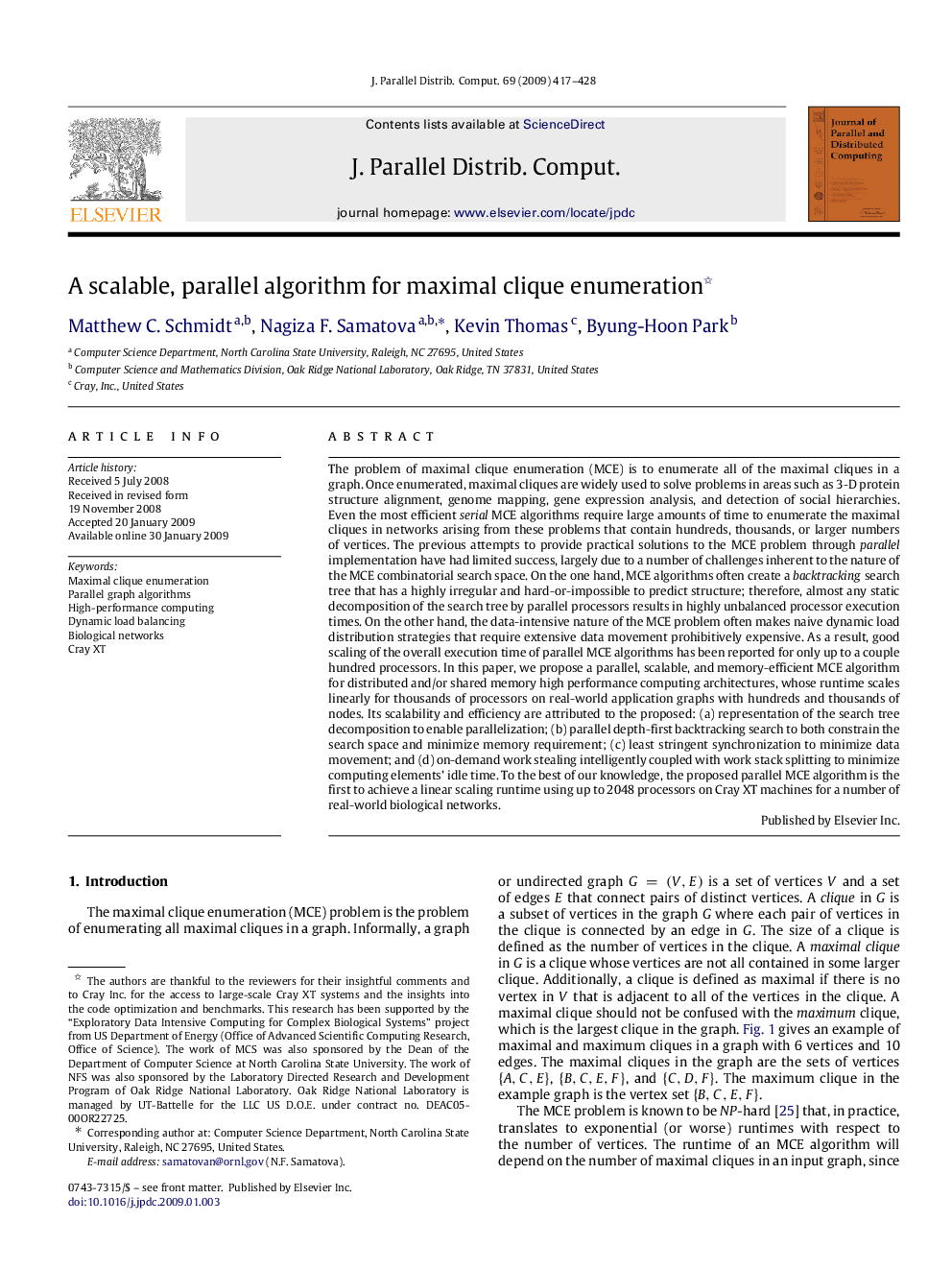 A scalable, parallel algorithm for maximal clique enumeration 