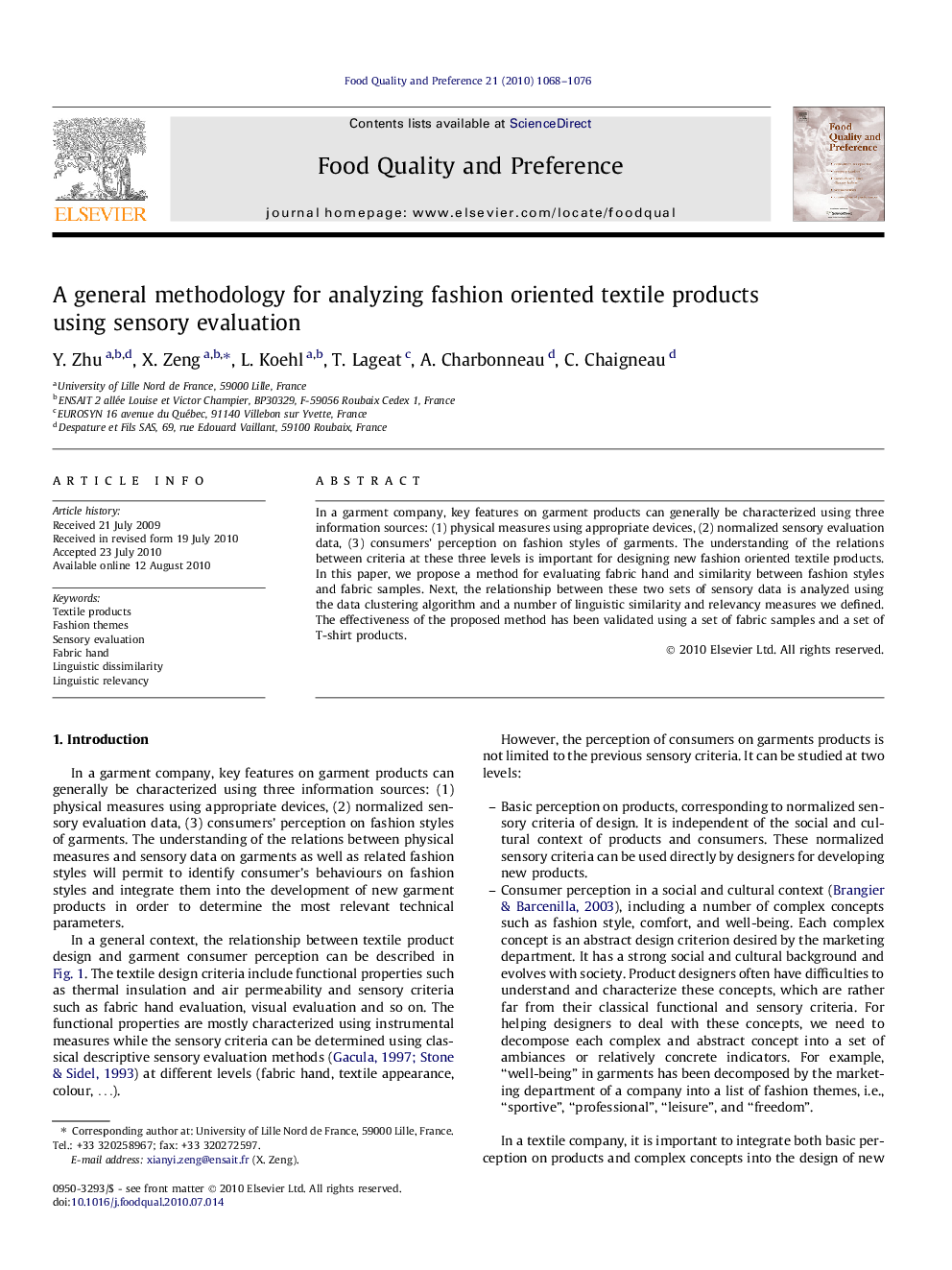 A general methodology for analyzing fashion oriented textile products using sensory evaluation