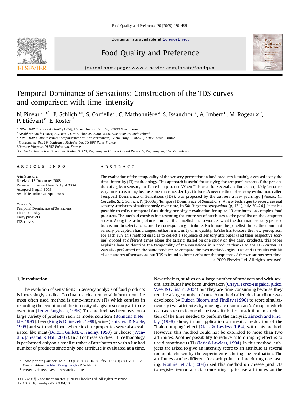 Temporal Dominance of Sensations: Construction of the TDS curves and comparison with time–intensity