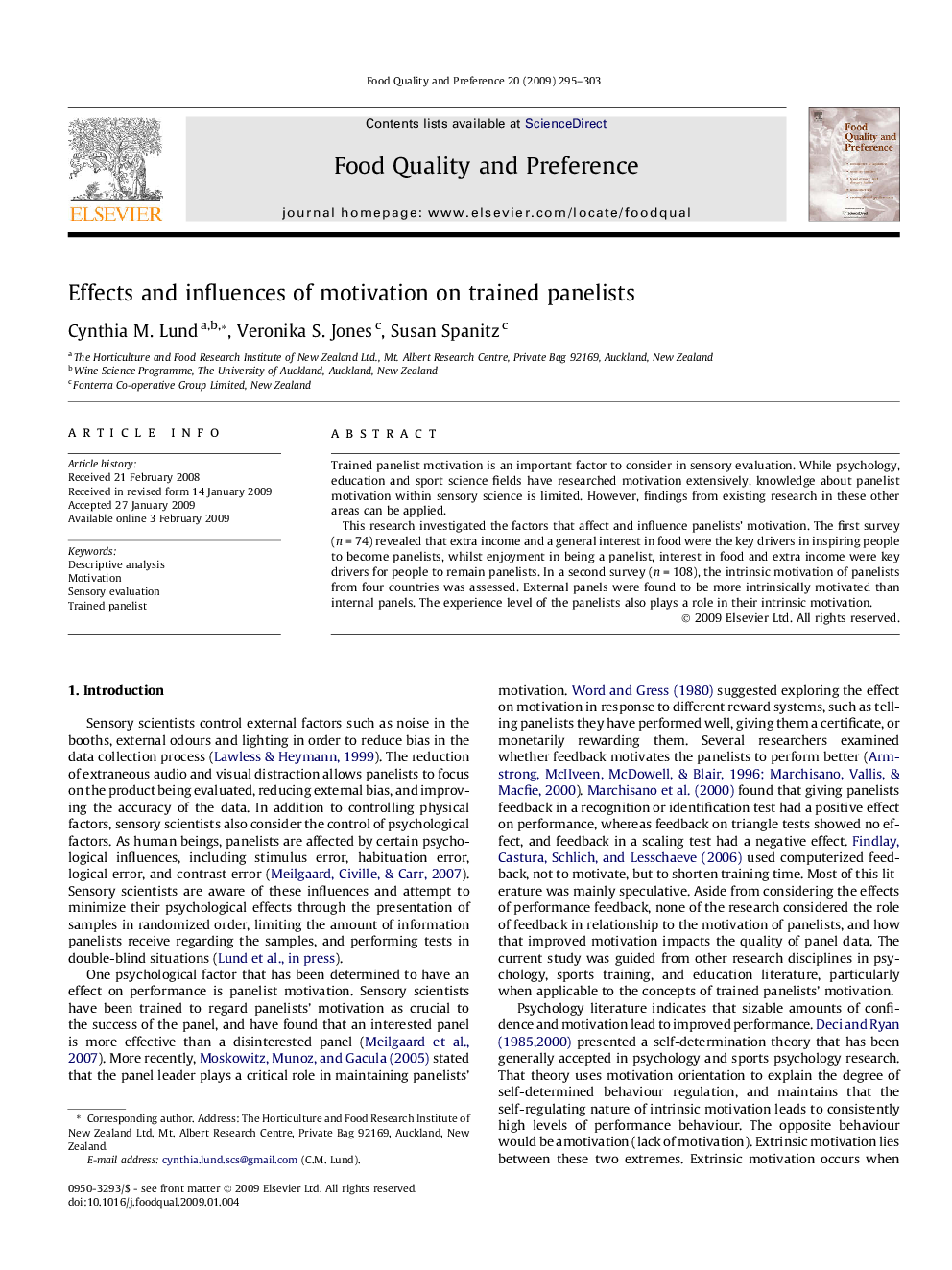 Effects and influences of motivation on trained panelists