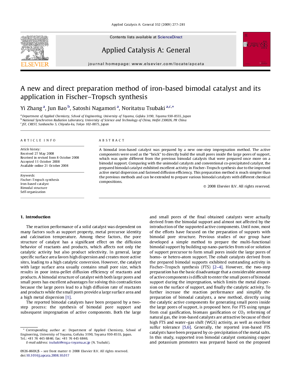 A new and direct preparation method of iron-based bimodal catalyst and its application in Fischer–Tropsch synthesis