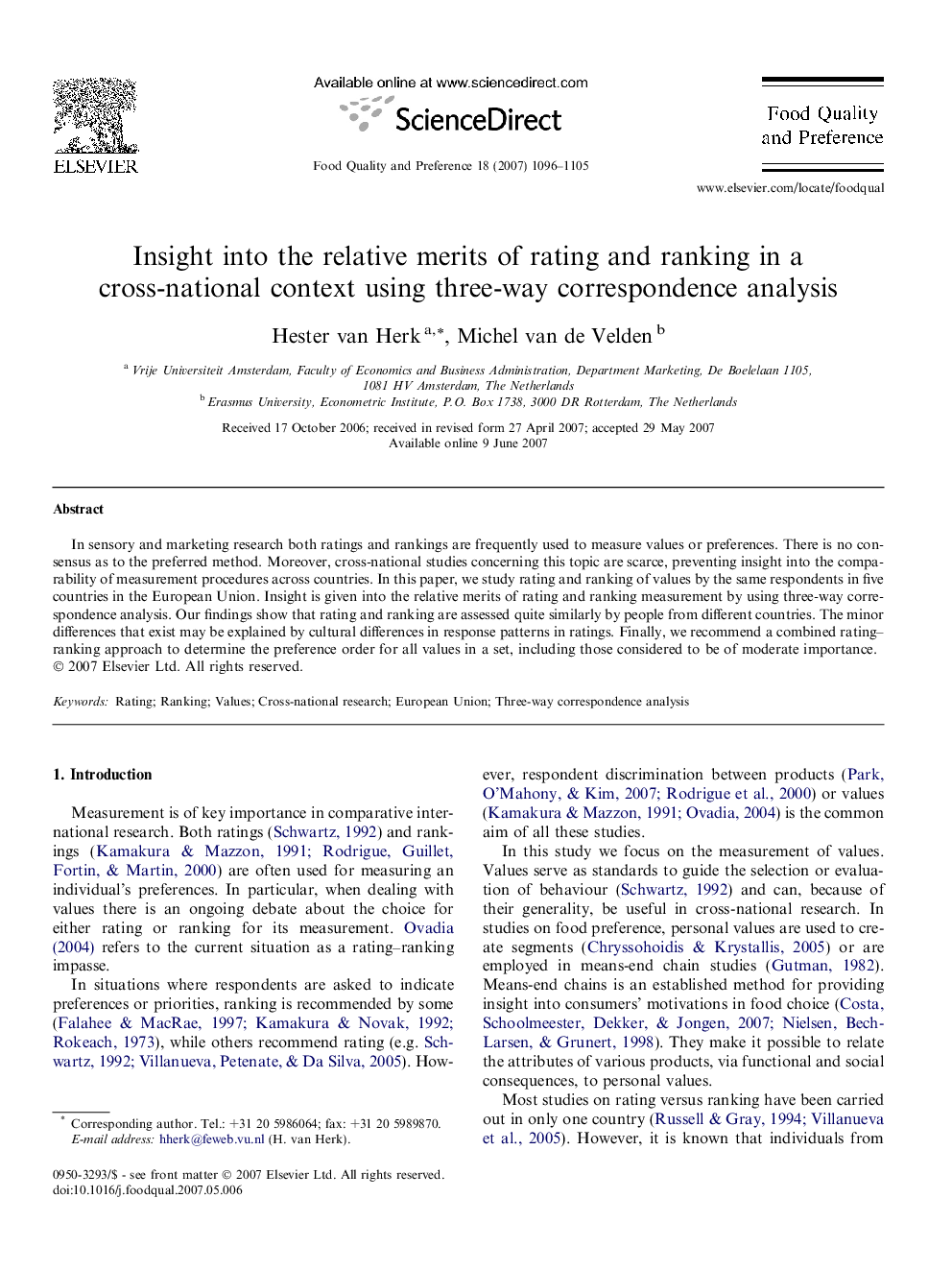 Insight into the relative merits of rating and ranking in a cross-national context using three-way correspondence analysis