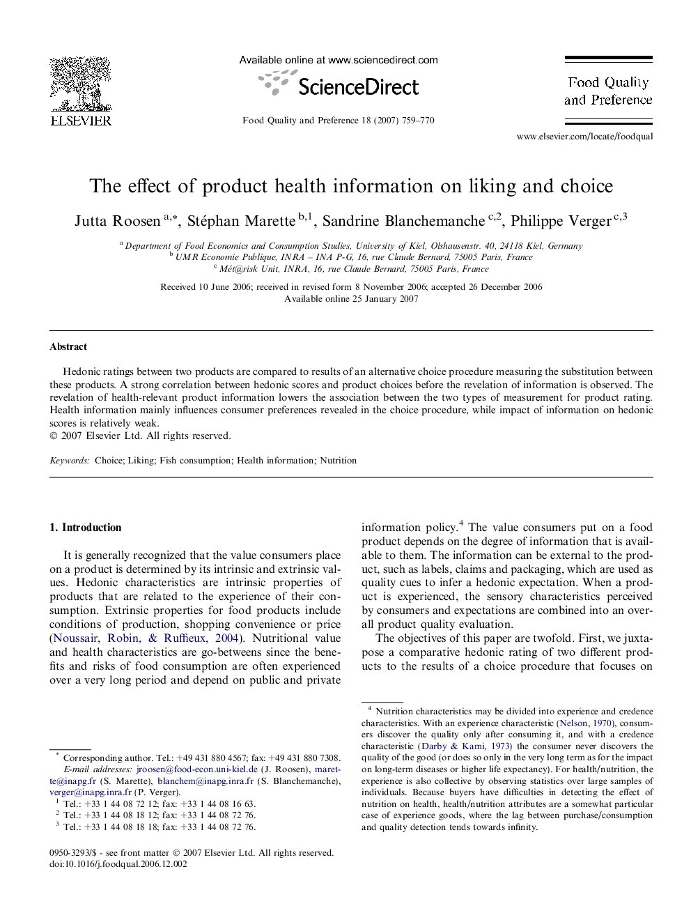 The effect of product health information on liking and choice