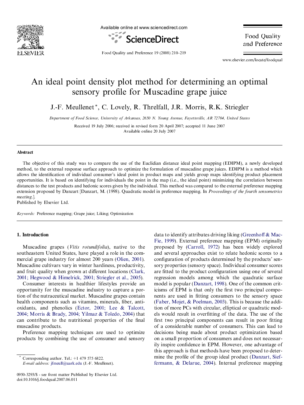 An ideal point density plot method for determining an optimal sensory profile for Muscadine grape juice