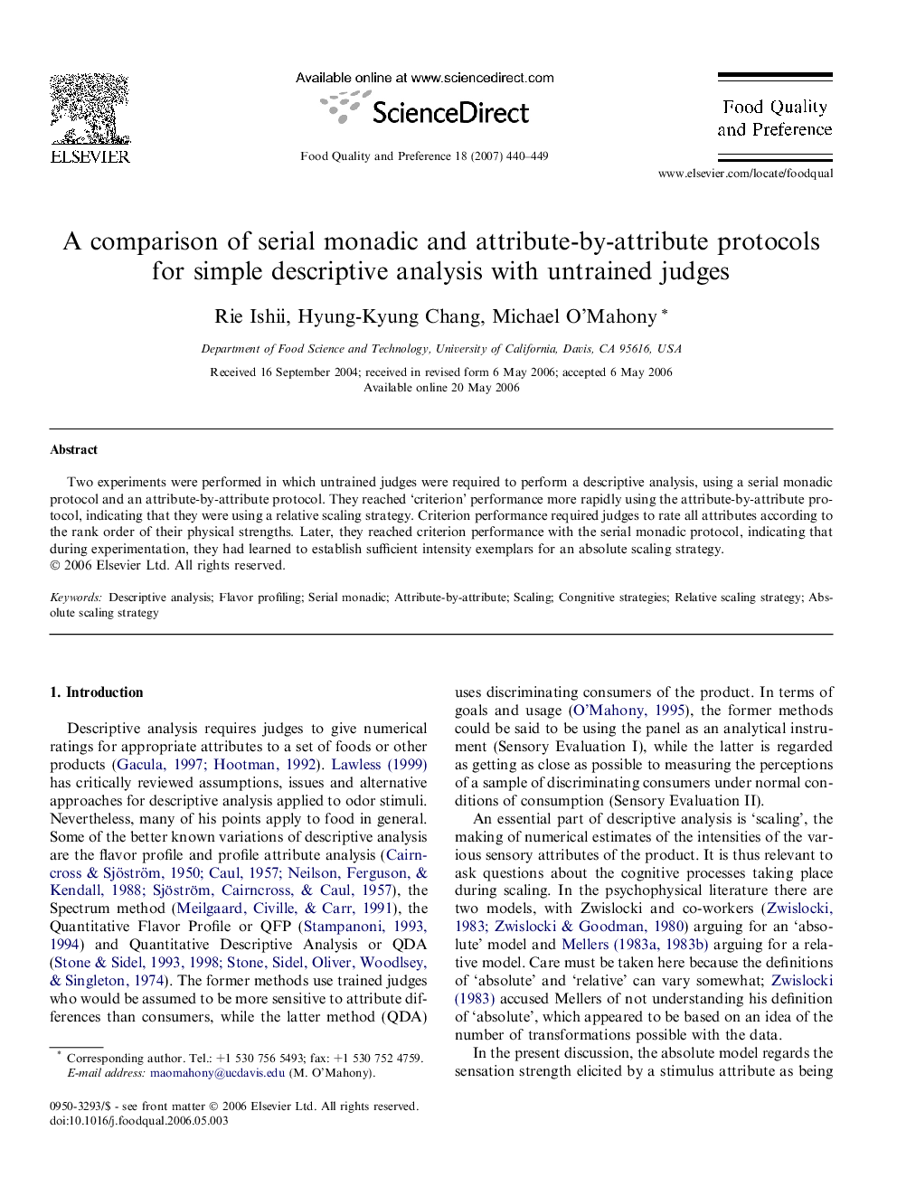 A comparison of serial monadic and attribute-by-attribute protocols for simple descriptive analysis with untrained judges