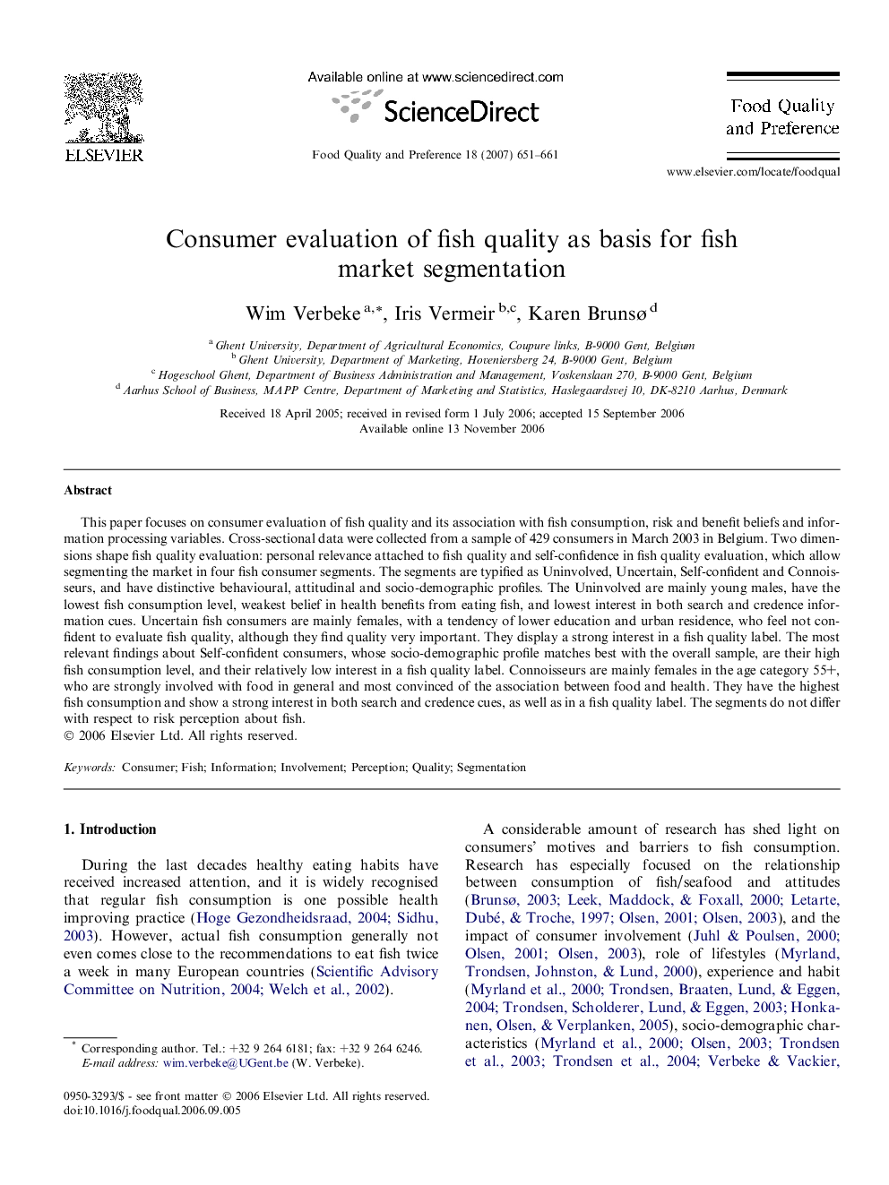 Consumer evaluation of fish quality as basis for fish market segmentation