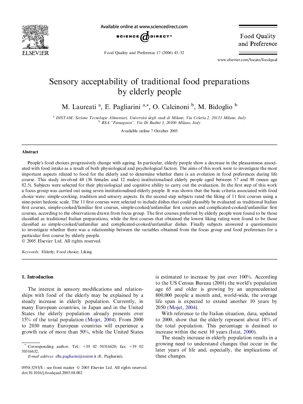 Sensory acceptability of traditional food preparations by elderly people