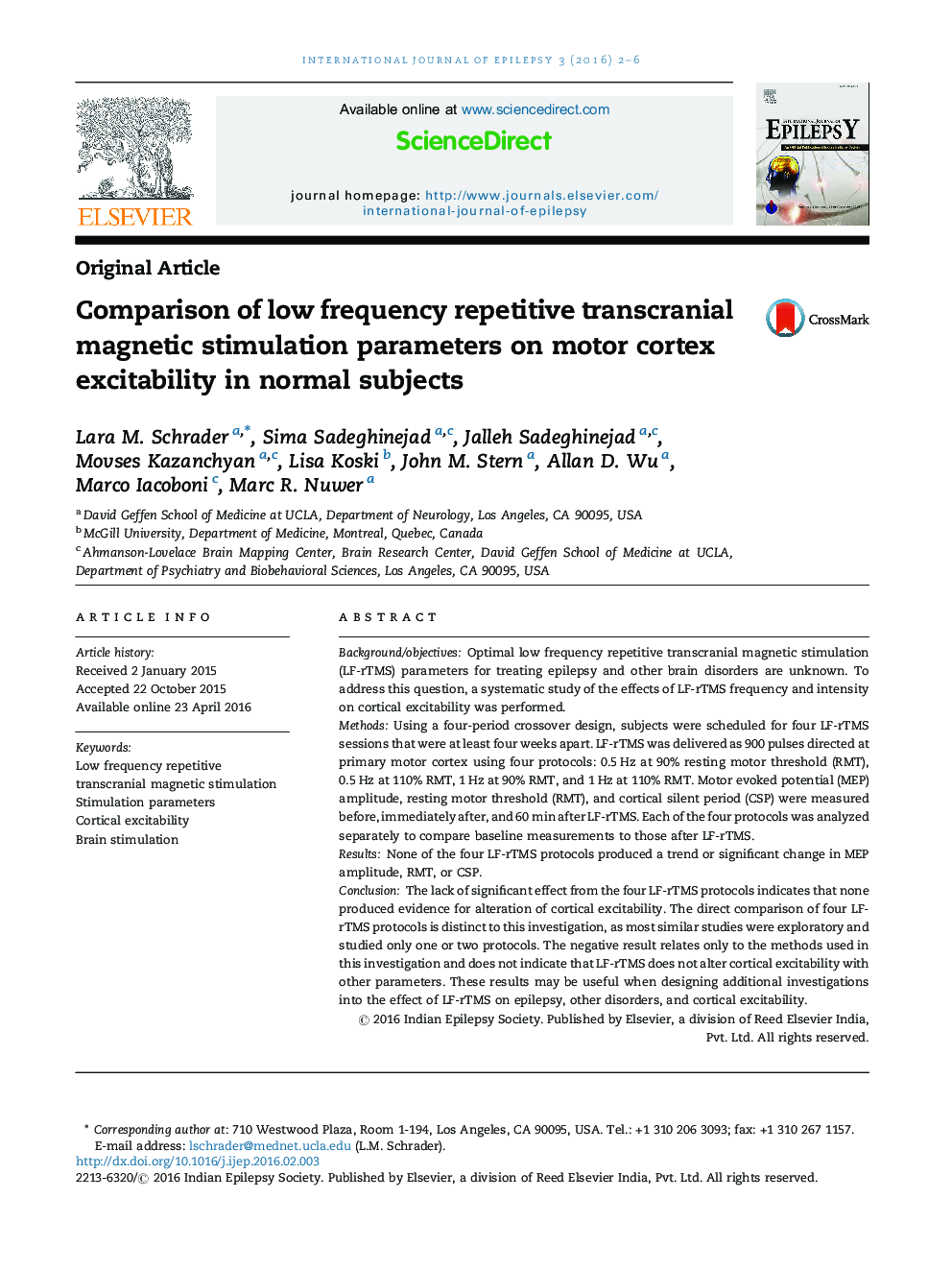 Comparison of low frequency repetitive transcranial magnetic stimulation parameters on motor cortex excitability in normal subjects