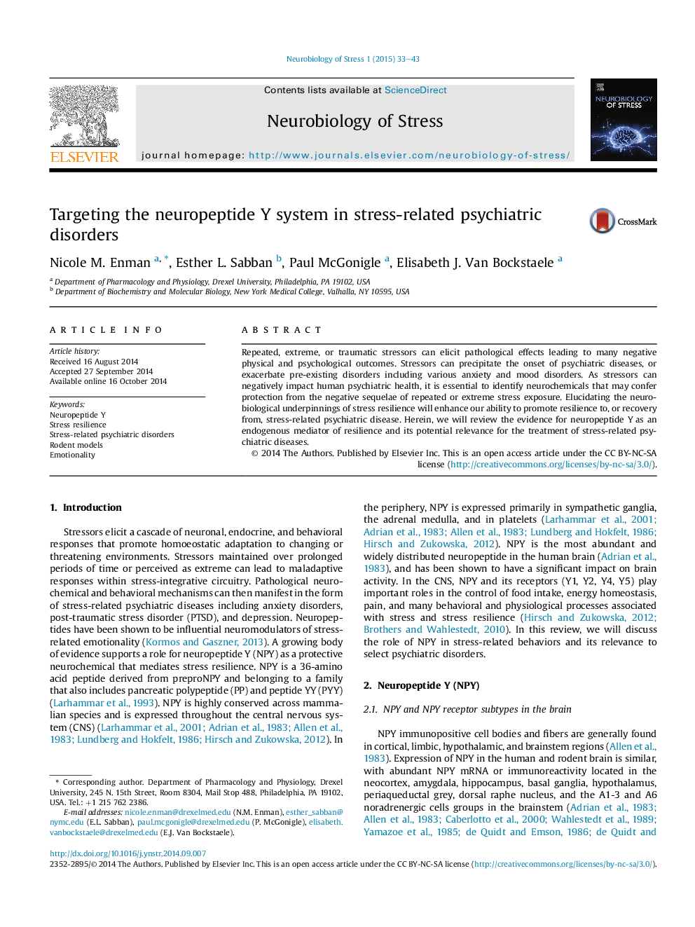 Targeting the neuropeptide Y system in stress-related psychiatric disorders