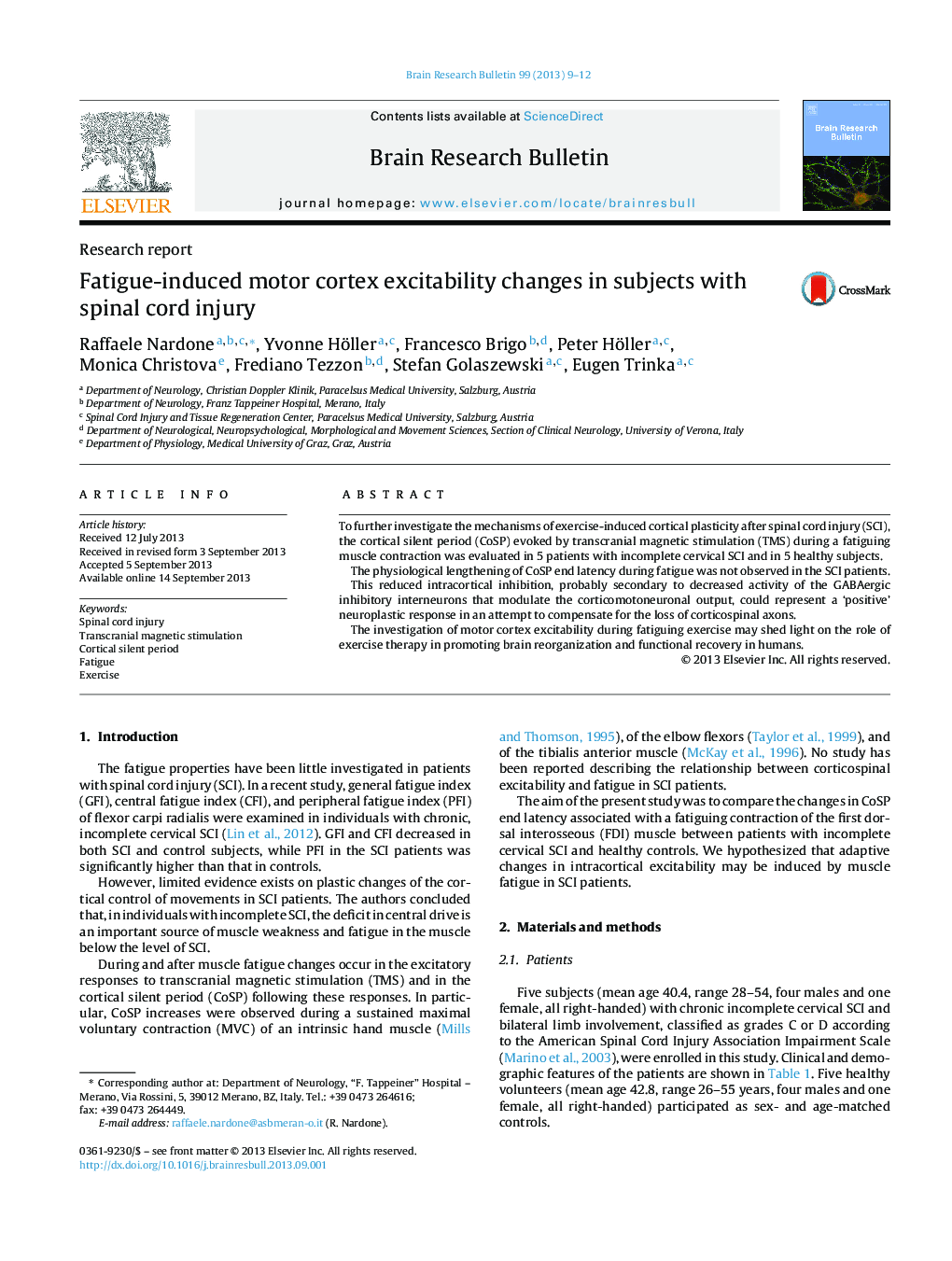 Fatigue-induced motor cortex excitability changes in subjects with spinal cord injury