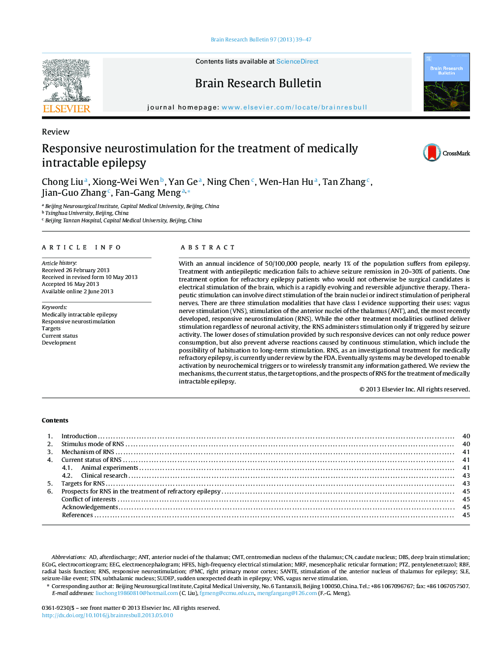 Responsive neurostimulation for the treatment of medically intractable epilepsy