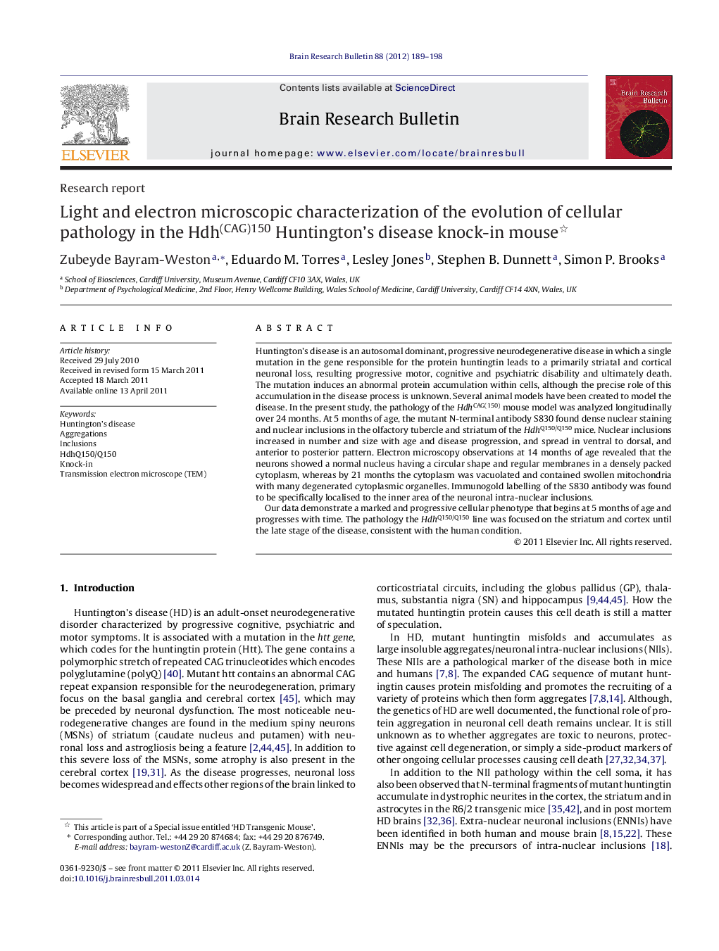 Light and electron microscopic characterization of the evolution of cellular pathology in the Hdh(CAG)150 Huntington's disease knock-in mouse 