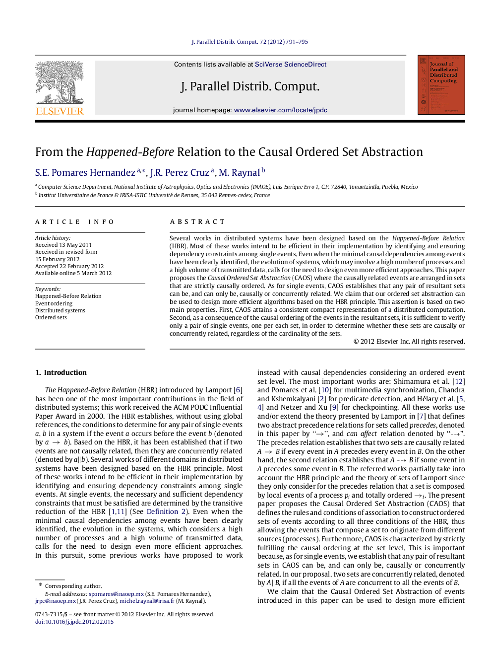 From the Happened-Before Relation to the Causal Ordered Set Abstraction