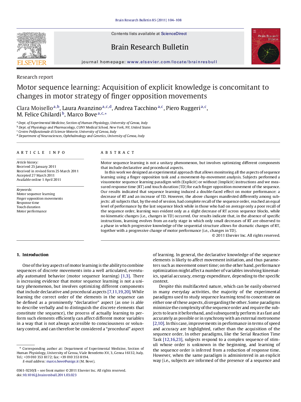 Motor sequence learning: Acquisition of explicit knowledge is concomitant to changes in motor strategy of finger opposition movements