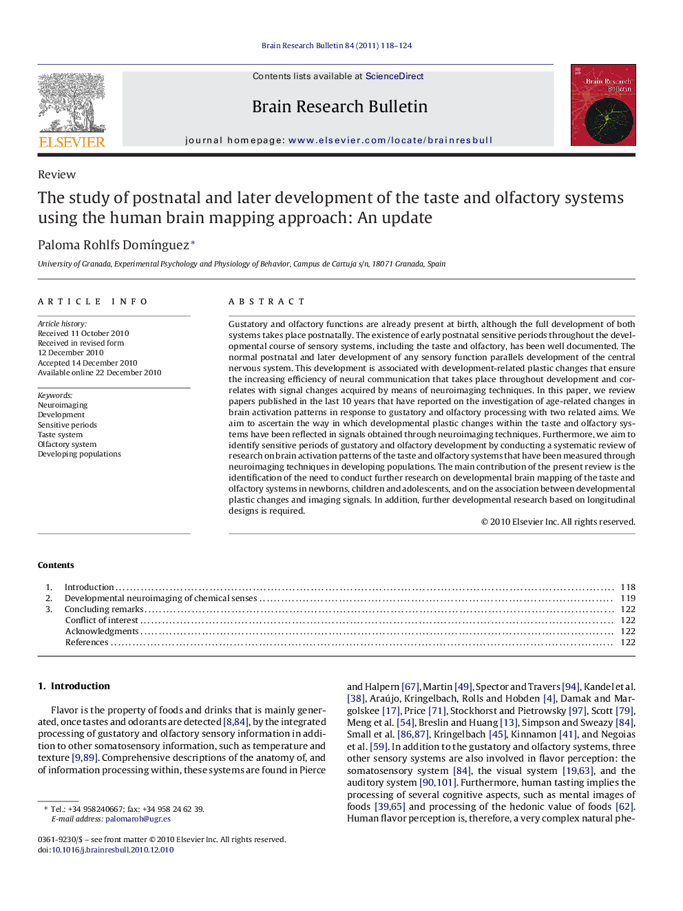 The study of postnatal and later development of the taste and olfactory systems using the human brain mapping approach: An update