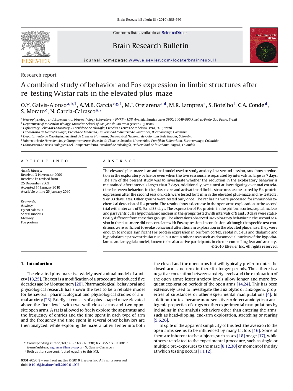 A combined study of behavior and Fos expression in limbic structures after re-testing Wistar rats in the elevated plus-maze